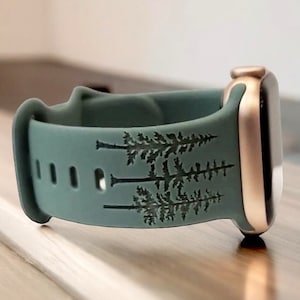 Greenwood Woodland Forest Custom Engraved Silicone Apple Watch Bands, For Series 1, 2, 3, 4, 5, 6, 7, 8, 9, 10, SE, and Ultra Models