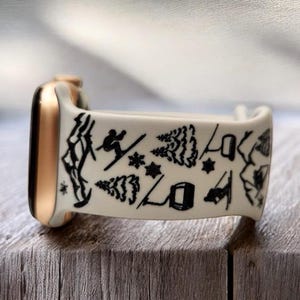 Skiing Skier Ski Silicone Bands Laser Engraved for Apple Watch, For Series 1, 2, 3, 4, 5, 6, 7, 8, 9, 10, SE, and Ultra Models