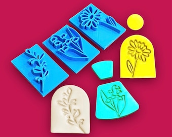 Botanical Flower Clay Stamp, Blossom Bloom Texture Stamp, Polymer Clay Flower Shaped Embossing Tool, 3D Printed Floral Embosser