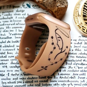 Virgin Mary and Christian Cross Engraved Silicone Bands for Apple Watch, For Series 1, 2, 3, 4, 5, 6, 7, 8, 9, 10, SE, and Ultra Models