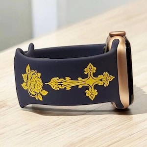 Jesus Cross Silicone Bands Laser Engraved for Apple Watch, For Series 1, 2, 3, 4, 5, 6, 7, 8, 9, 10, SE, and Ultra Models