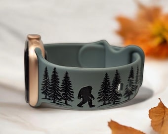 Bigfoot Sasquatch Forest Silicone Bands Laser Engraved for Apple Watch, For Series 1, 2, 3, 4, 5, 6, 7, 8, 9, 10, SE, and Ultra Models