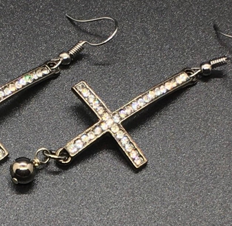 gunmetal Cubic Zirconia Inverted Cross earrings