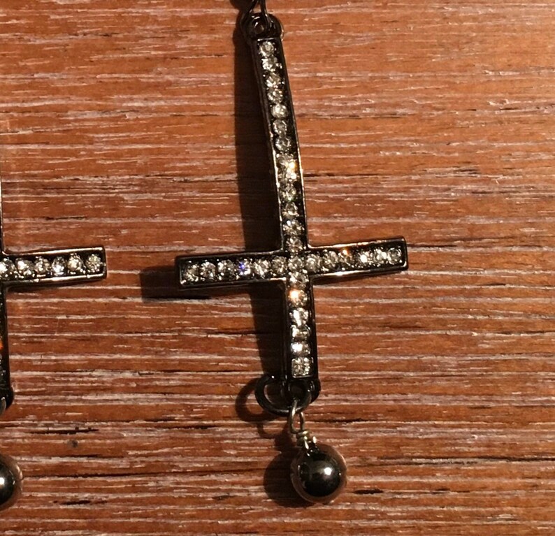 gunmetal Cubic Zirconia Inverted Cross earrings
