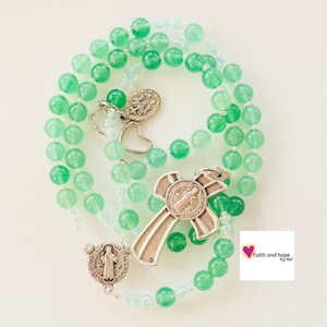 Green Aventurine Rosary, Medical Personnel Rosary , St Benedict Medal, Catholic gift, Doctor Rosary, Nurse Rosary, Stethoscope charm