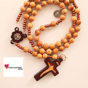 Olive Wood Rosary, Women Catholic Rosary, Miraculous Medal, Confirmation gift,  Wood Crucifix, Prayer Beads, St Benedict, First Communion