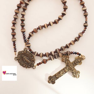 Tibetan agate Rosary women, First communion Rosary, Confirmation Gift Girl, Miraculous Medal , Holy Trinity Cross Brass Style Crucifix