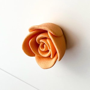 Peut inclure: Une poignée de tiroir en forme de rose en feutre de couleur pêche.