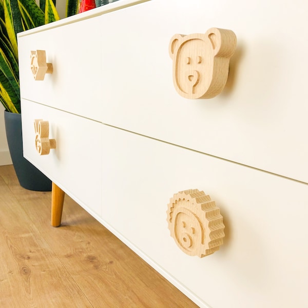 Holzgriff Tiermotive für Kinderzimmer Kommode und Schrank - 1 Stück