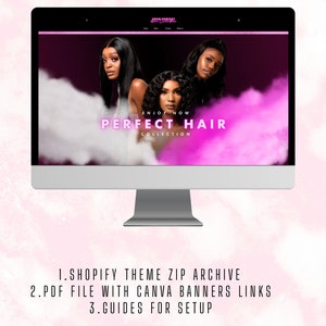 May include: A computer screen displaying a website for a hair company called "Soul Pixie Hair Collection". The website features a pink and purple background with the text "Enjoy Now Perfect Hair Collection".