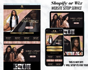 Dark Gold & Rosegold Hair Extensions Website Template | Wigs, Bundles, Closures
