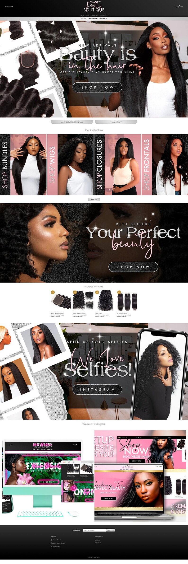 Premade Hair Extensions Website Template for Hair Website and Etsy
