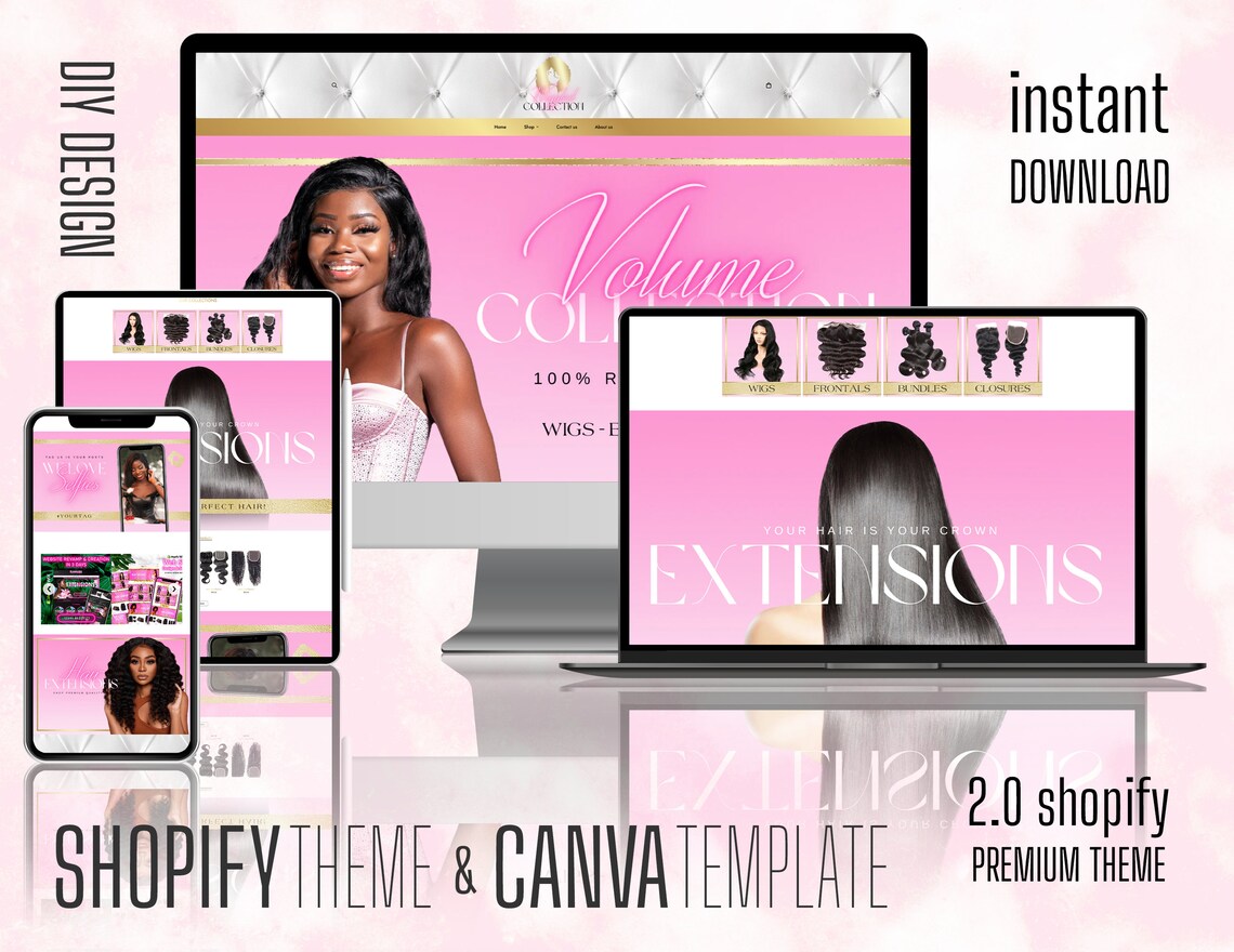 Premade Hair Extensions Website Template for Hair Website and More