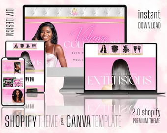 Plantilla de sitio web de extensiones de cabello prefabricada para sitio web de cabello y más Plantilla de banner de Shopify Plantilla de banner de Wix Banner de sitio web de negocios de cabello
