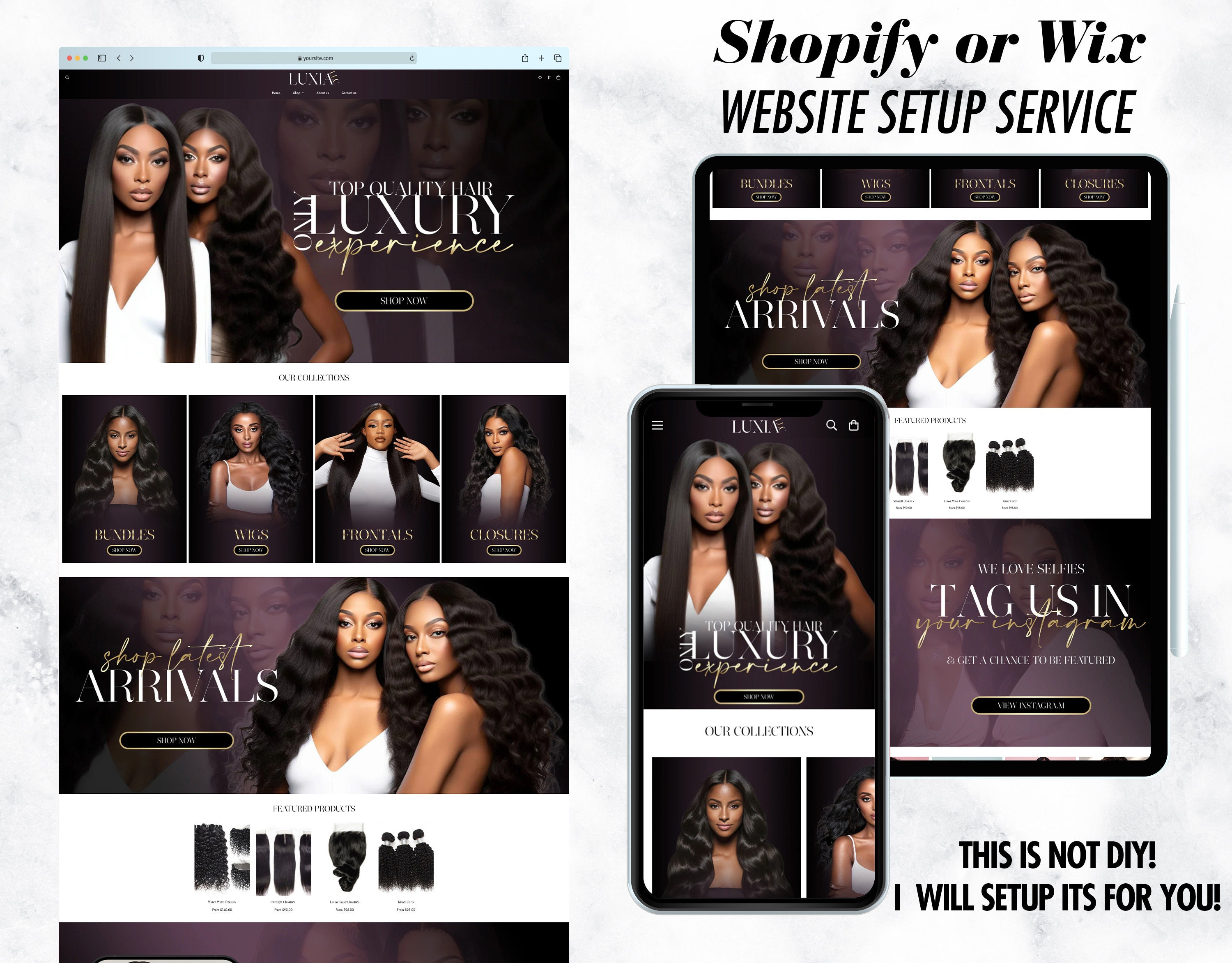 Dark Shades & Gold Hair Extensions Website Template | Elegant Design