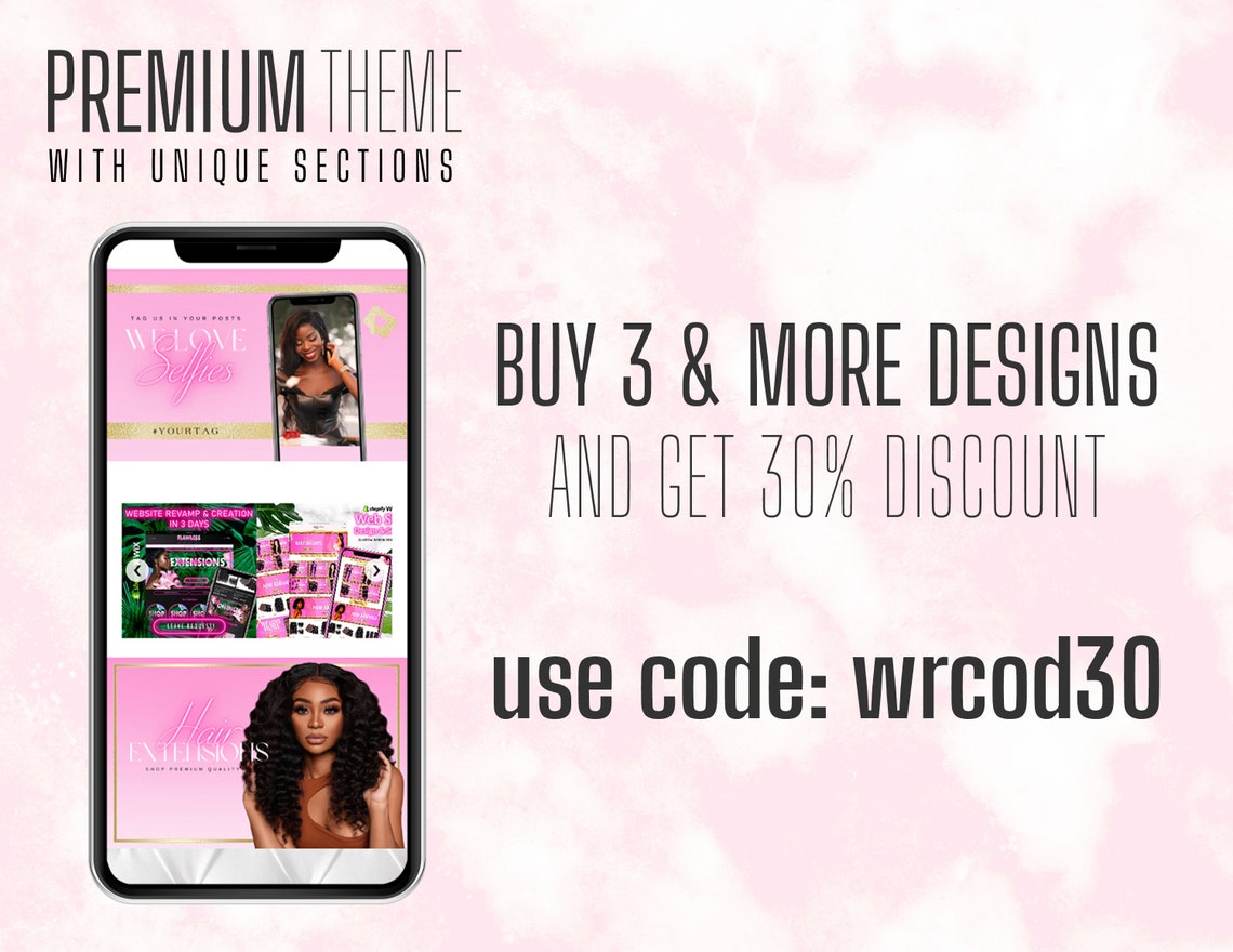 Premade Hair Extensions Website Template for Hair Website and More
