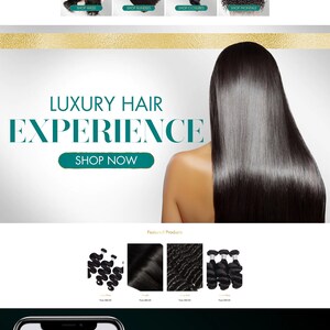 May include: Website homepage for a hair extensions company. The website features a model with long, black hair extensions. The website also features a variety of hair extensions, including bundles, closures, and frontals. The website also includes a call to action to "Shop Now".