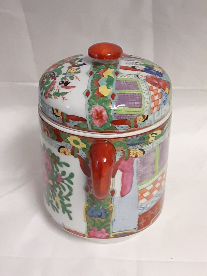 Japanese Handpainted Porcelain Jar with Two Lids and Handles Etsy