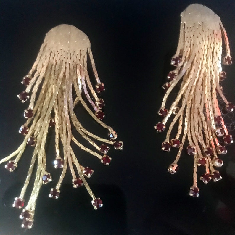 Gold snake chain tassel earrings long tassel gold red tip gemstone earrings boho festival gold plated snake chain sleek fringe earrings
