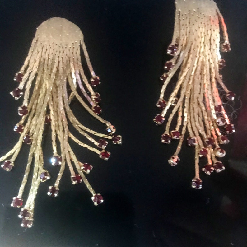 Gold snake chain tassel earrings long tassel gold red tip gemstone earrings boho festival gold plated snake chain sleek fringe earrings