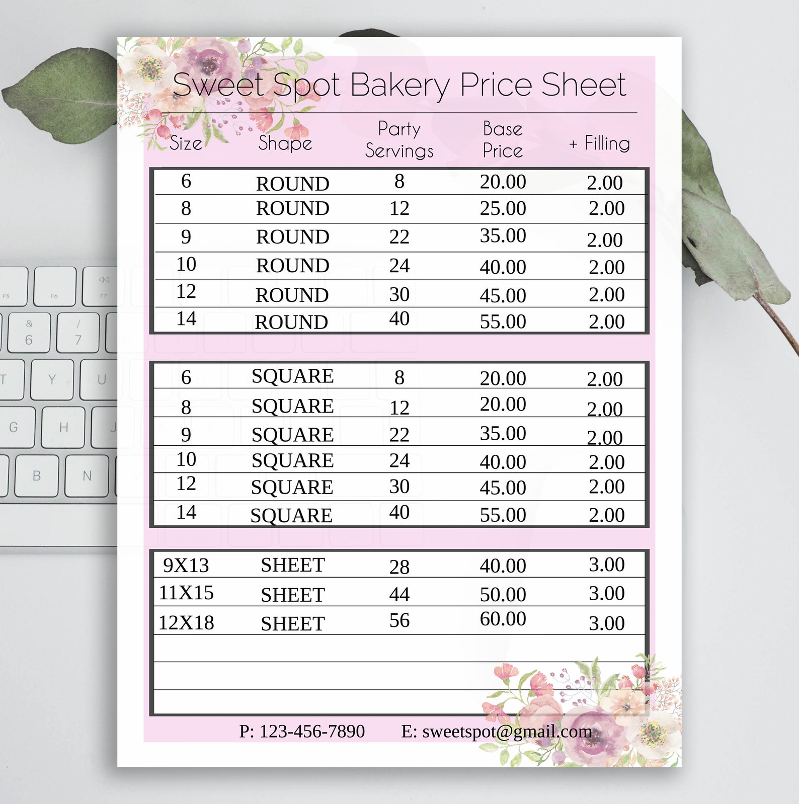 Baked Goods Price Sheet Editable Bakery Price Sheet Food Price - Etsy
