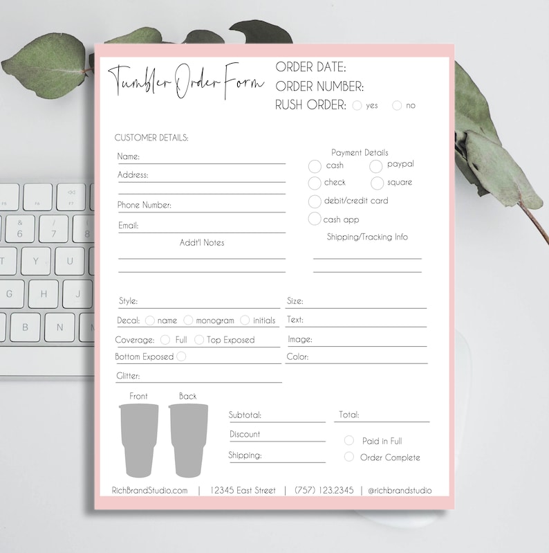 diy tumbler order form custom tumbler order form editable