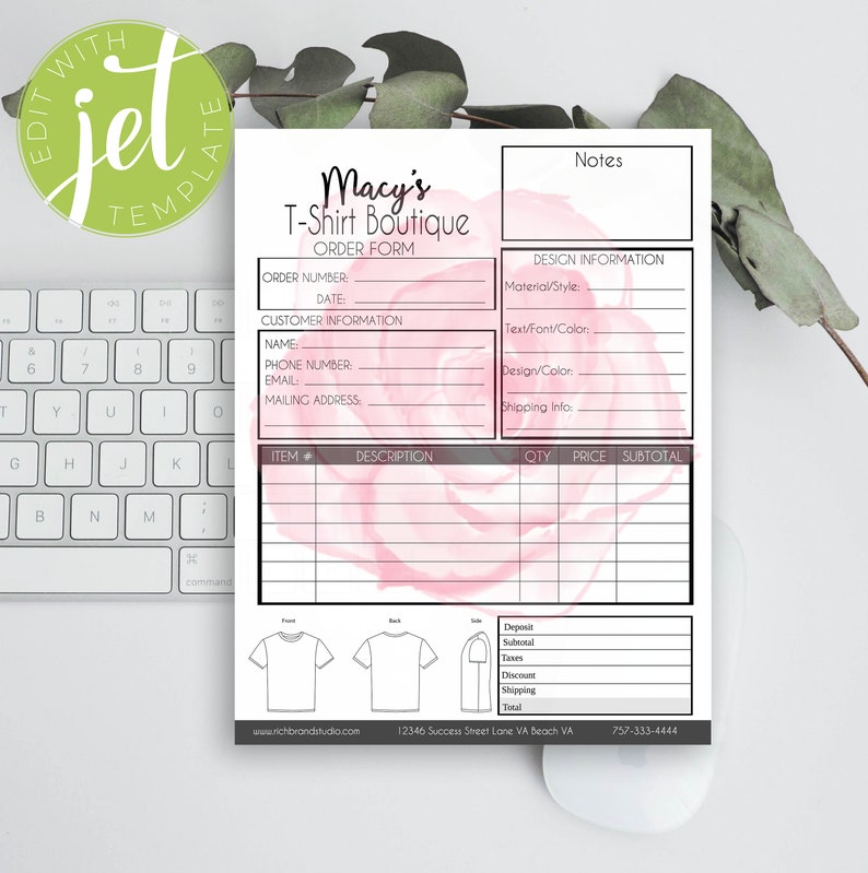 Download Order Form Template Custom T-shirt Order Form DIY ...