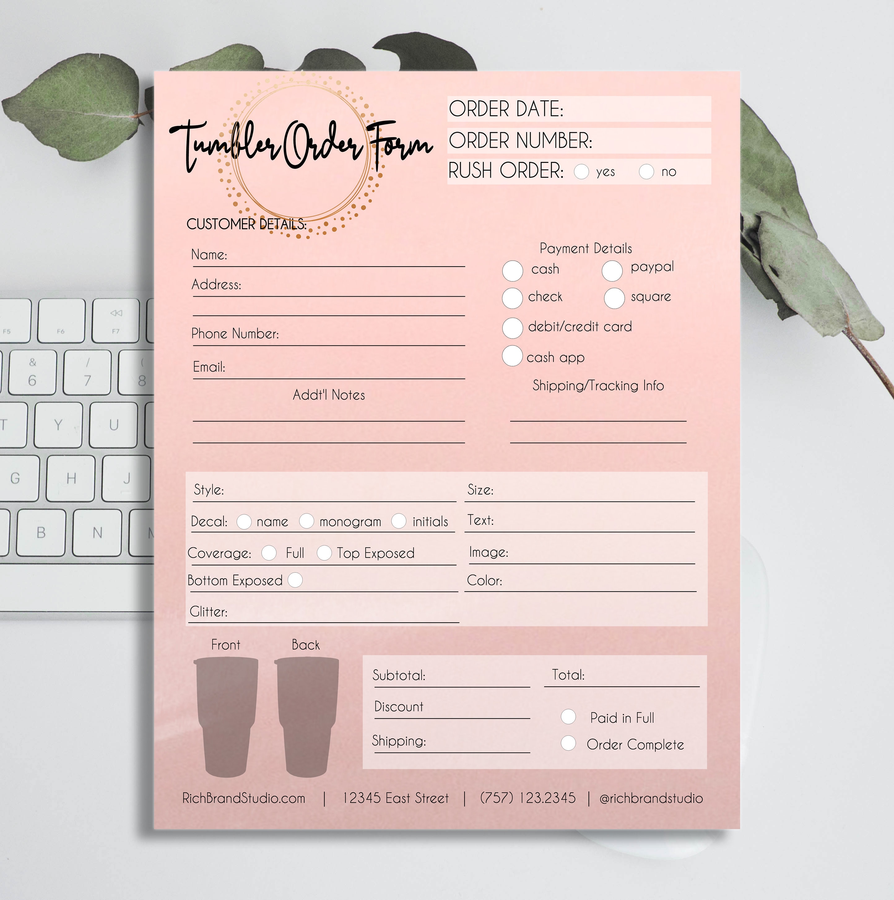 Custom Tumbler Order Form Tumbler Invoice Template Editable - Etsy Israel