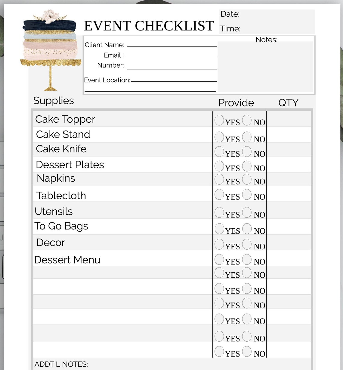 Pastry Chef Event Checklist Bridal Bakery Editable Template Etsy