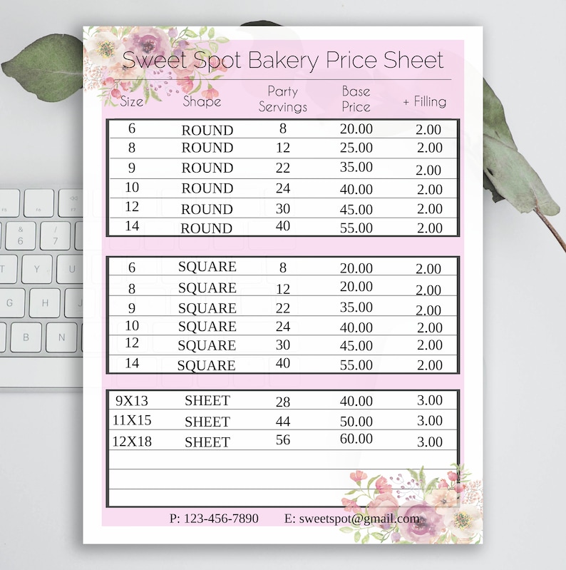 Baked Goods Price Sheet Editable Bakery Price Sheet Food