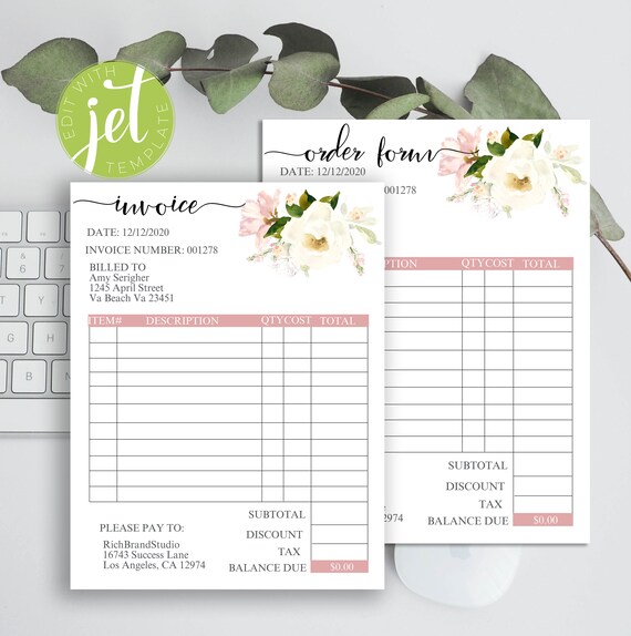 editable invoice form printable invoice form invoice template etsy