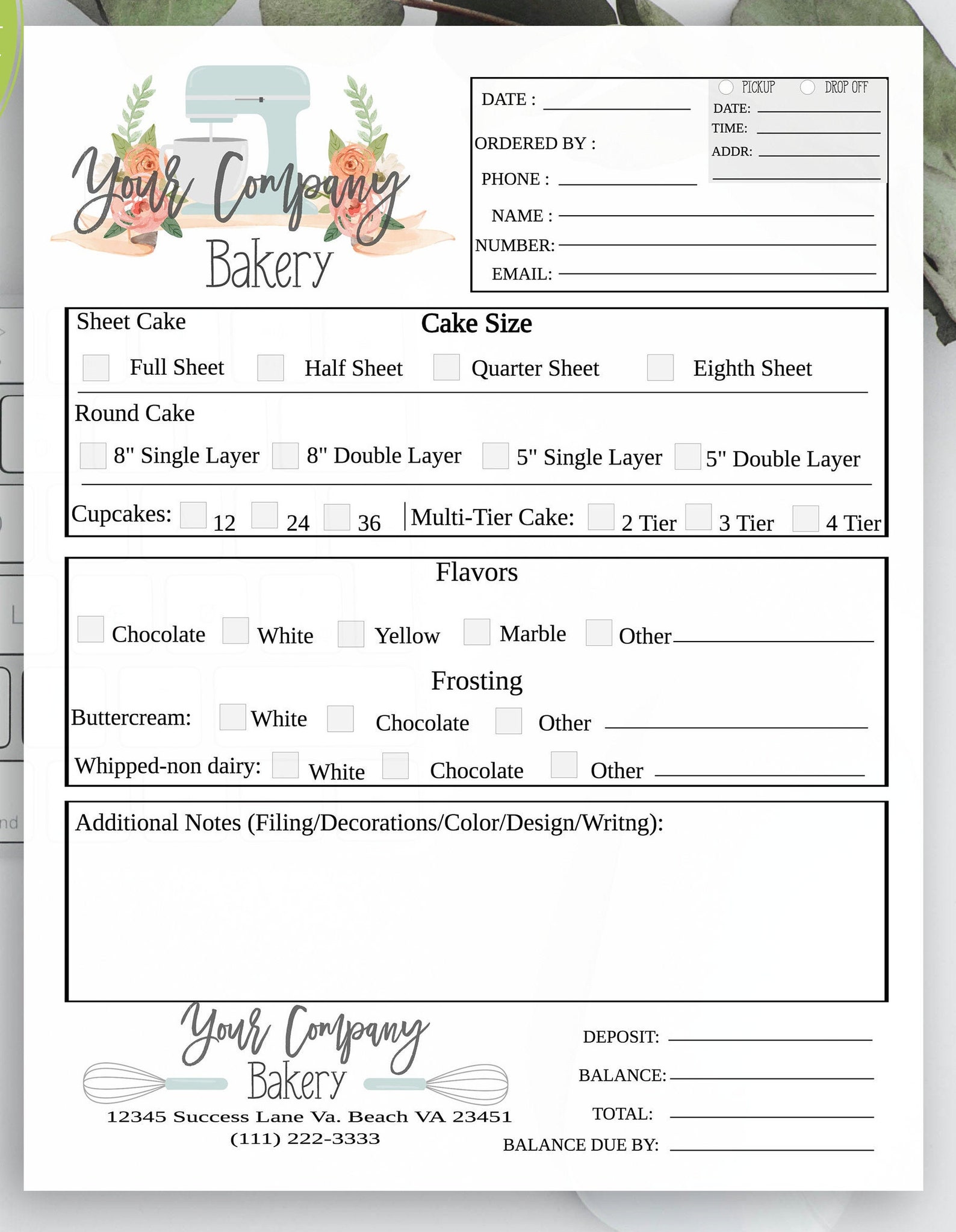 Editable Bakery Order Form Home Bakery Order Sheet Cake Order Etsy Canada