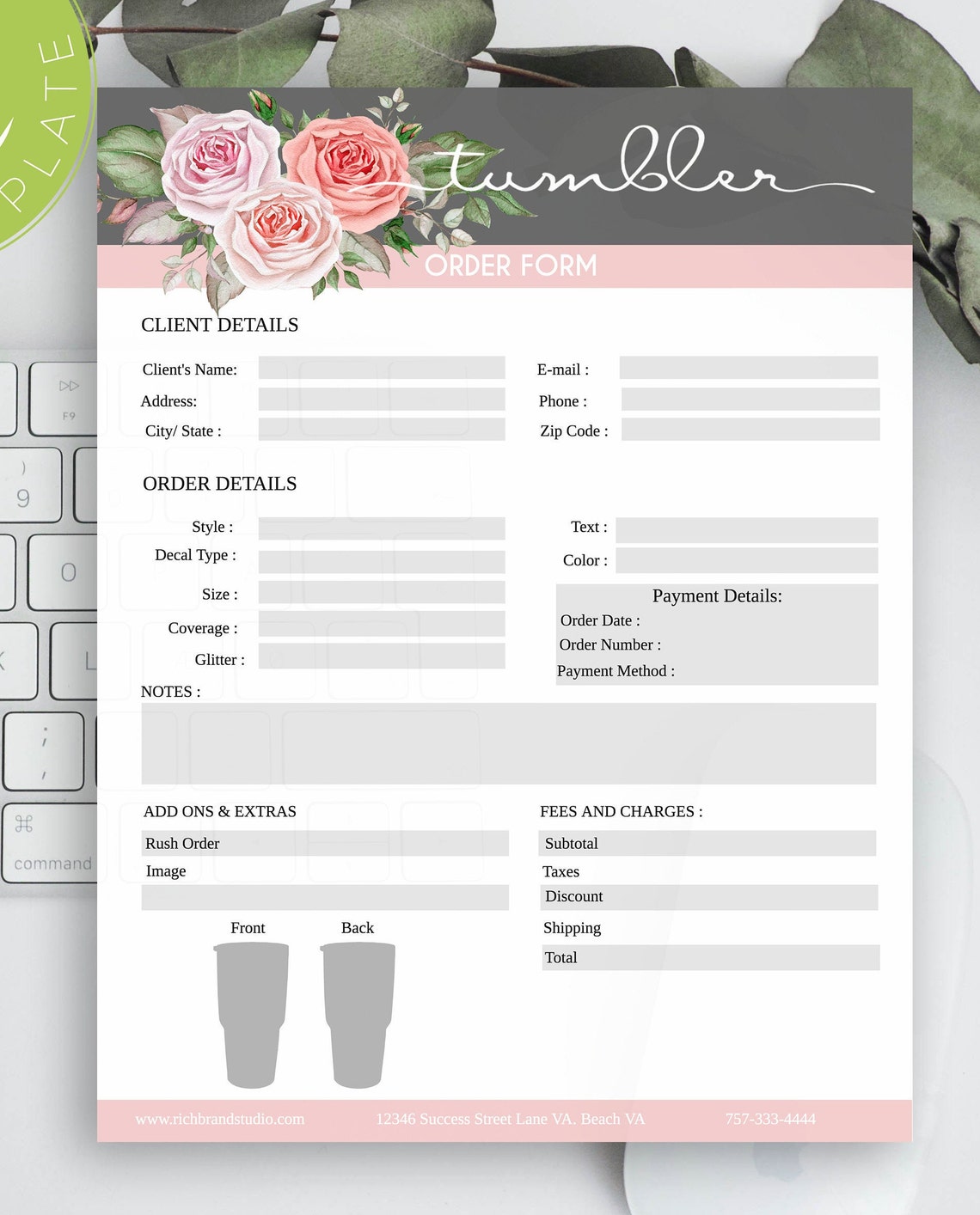 Tumbler Order Form Custom Editable Floral Tumbler Order Form Etsy