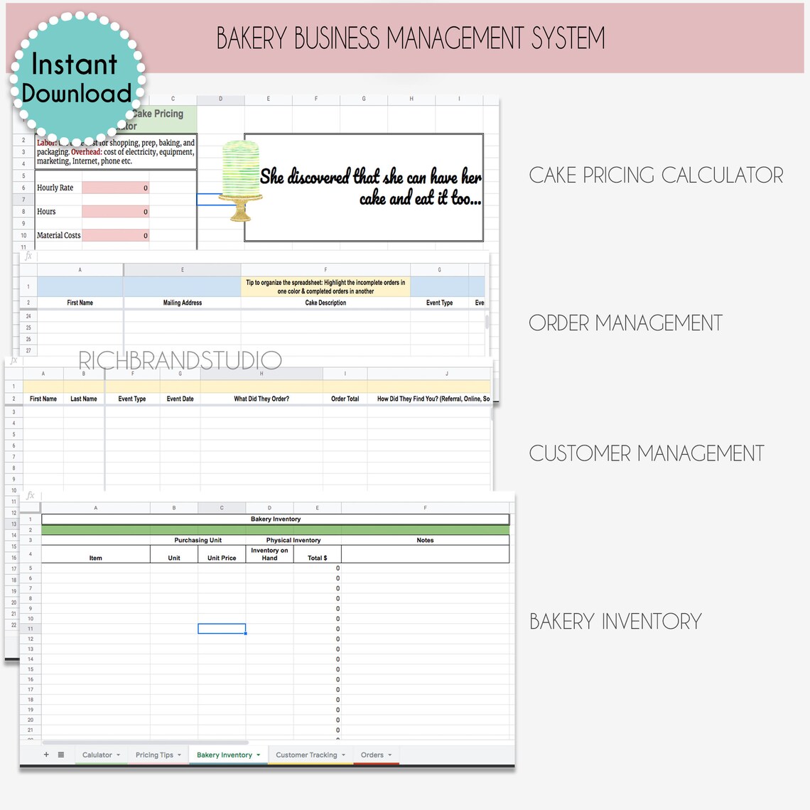 Home Bakery Business Management Bakery Inventory Spreadsheet Etsy