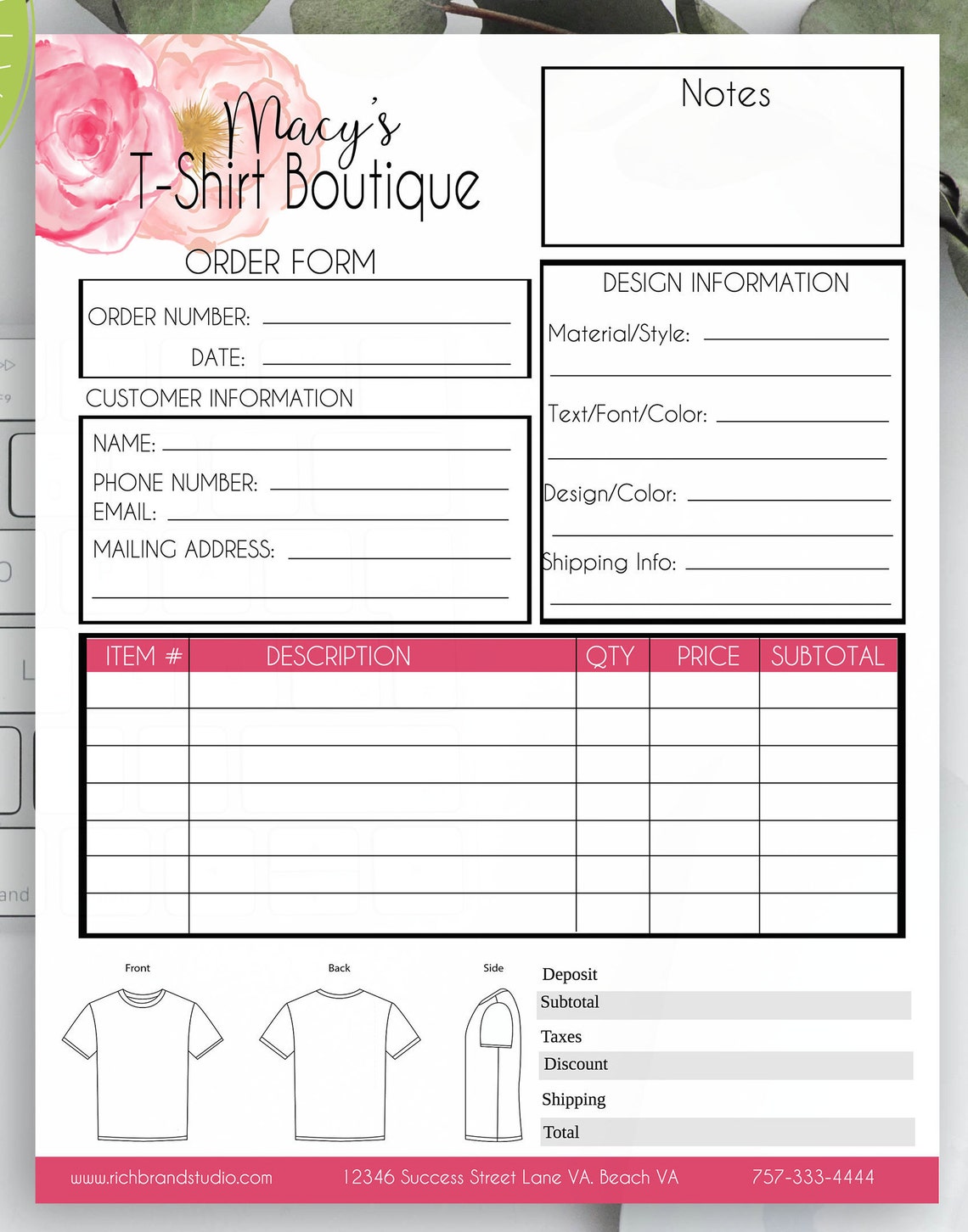 shirt-order-form-template-custom-shirt-order-form-diy-etsy