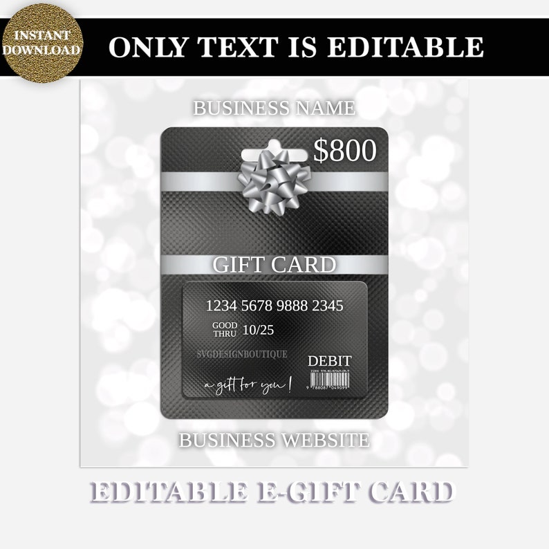 Black Digital Gift Card E Gift Card Elegant Virtual Gift Etsy
