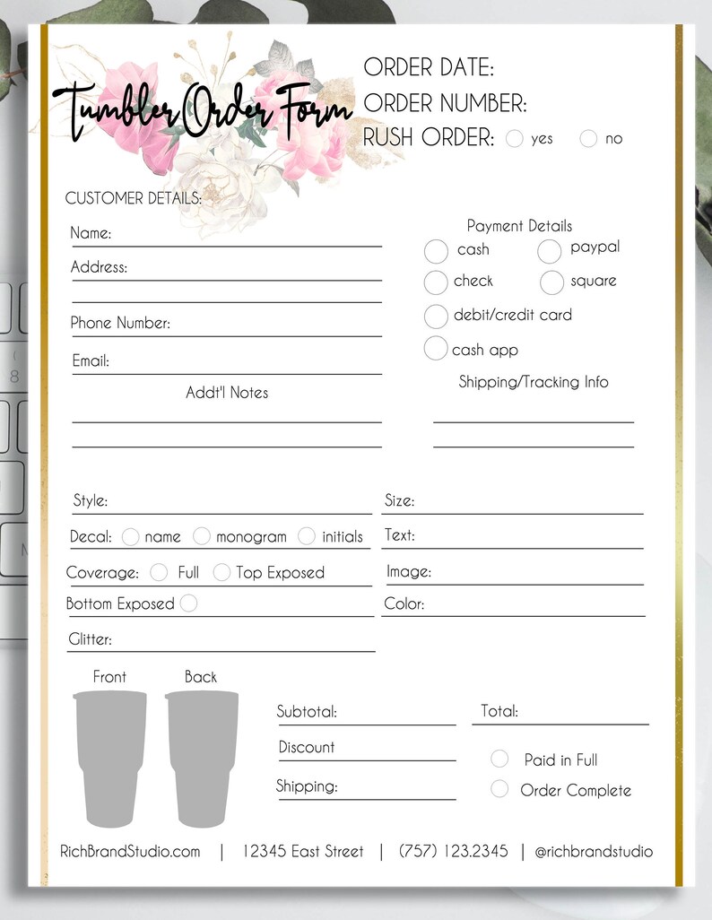 Tumbler Order Form Plus Fillable Form Svgpngjpg Etsy Printable 