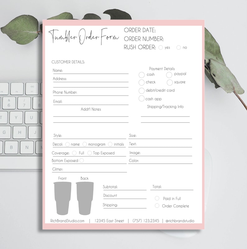 diy tumbler order form custom tumbler order form editable
