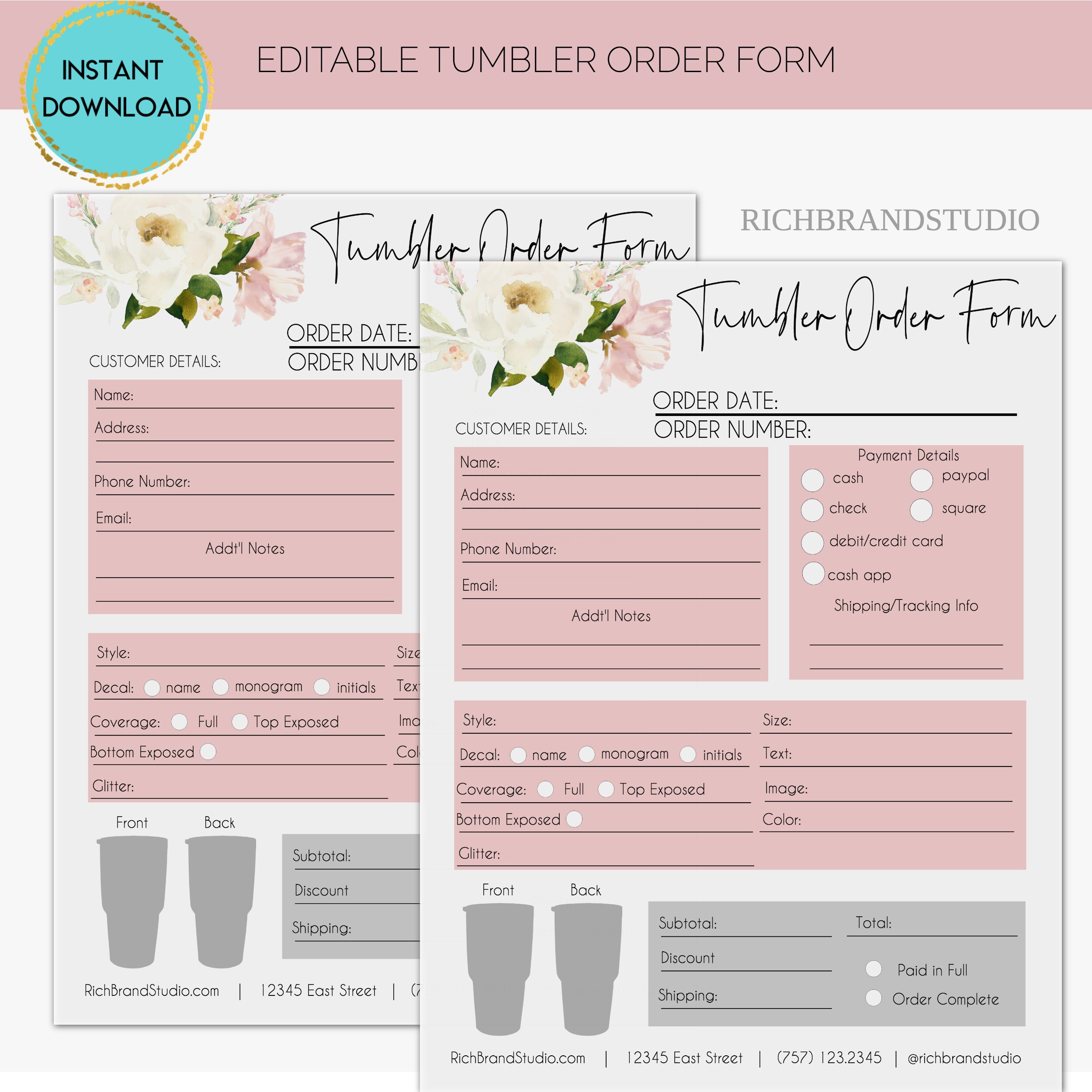 magnolia flower tumbler order form tumbler invoice template etsy