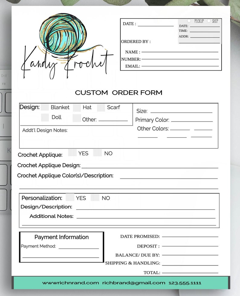Crochet Order Form Template Knitting Order Form Custom Order Etsy
