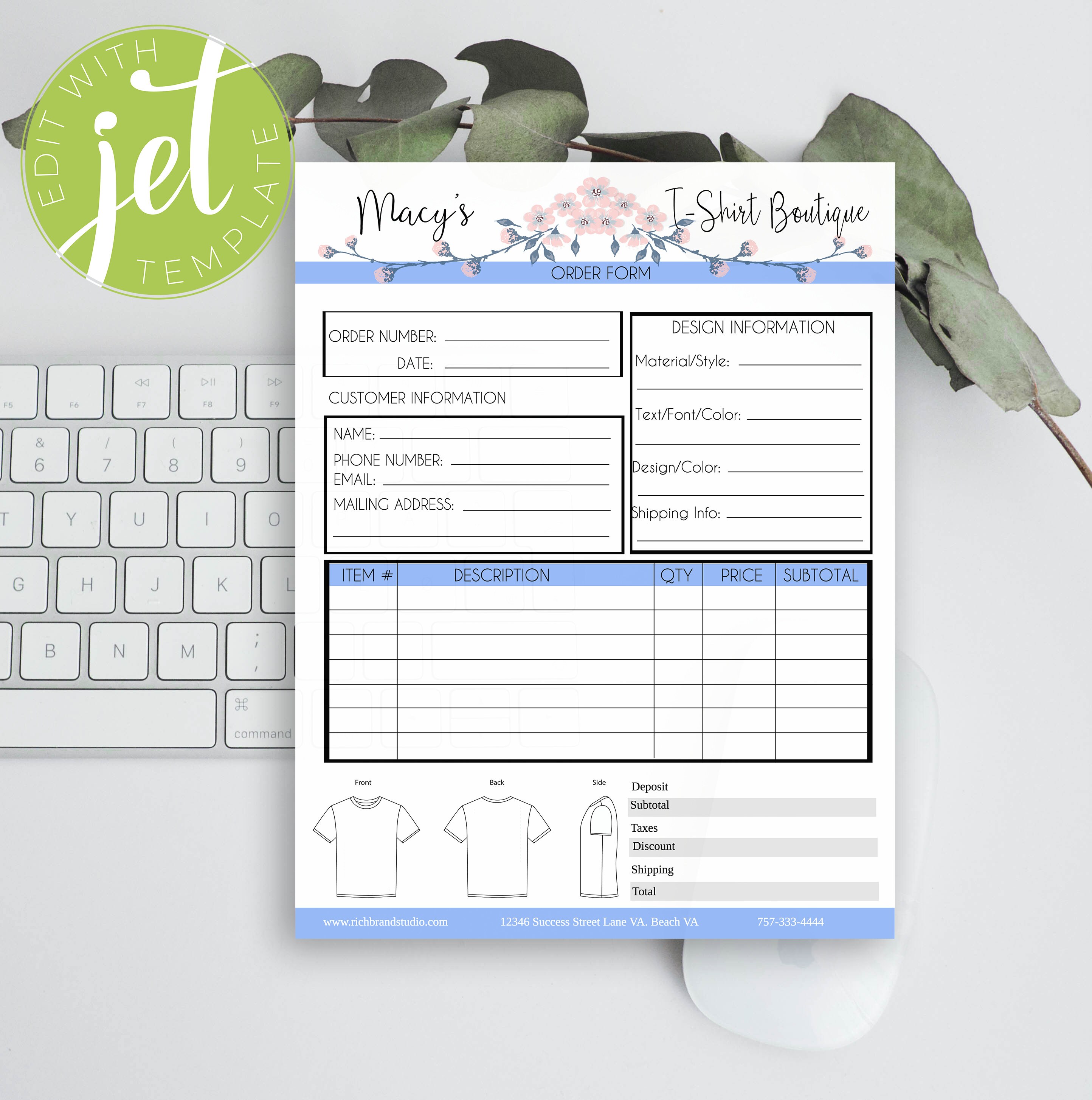 Editable T-shirt Order Form T-shirt Order Form DIY Tshirt Form - Etsy