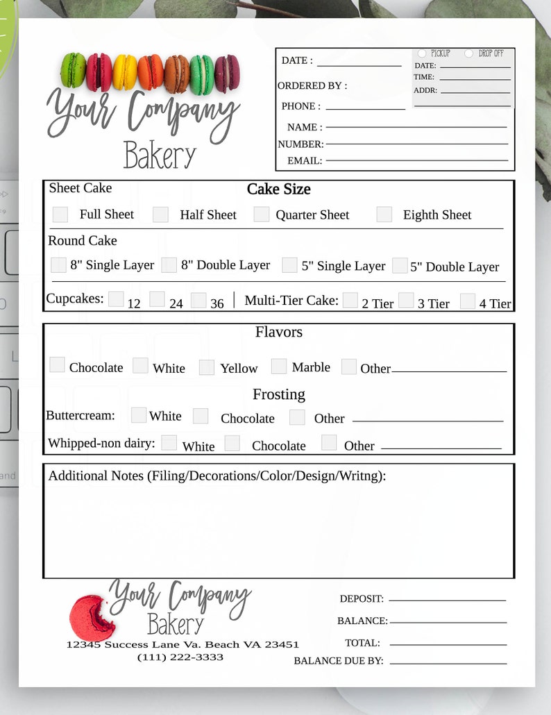 Printable Home Bakery Order Form Pdf - Printable Templates