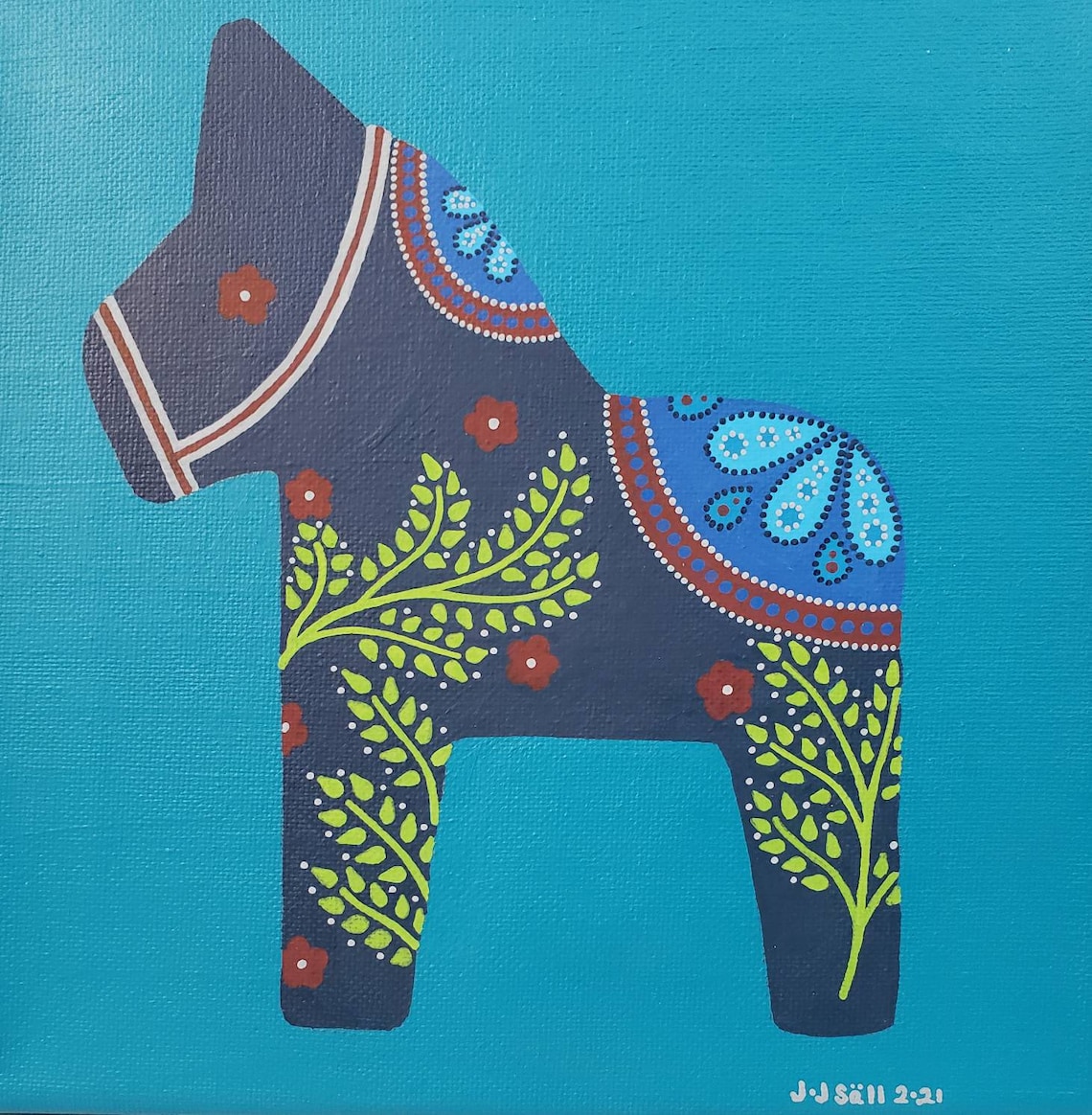 Swedish Dala Horse Acrylic Painting - Etsy