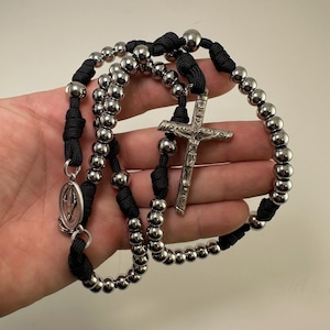 Handmade Paracord Rosary – Stainless Steel Beads and Snap Rings – Durable and Tactical