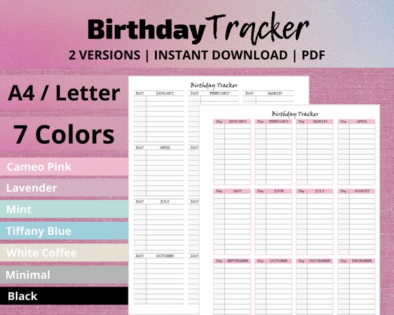 Birthday Tracker Printable Birthday Organizer Birthday Log | Etsy