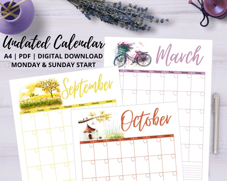 printable undated calendar blank monthly planner a4 etsy