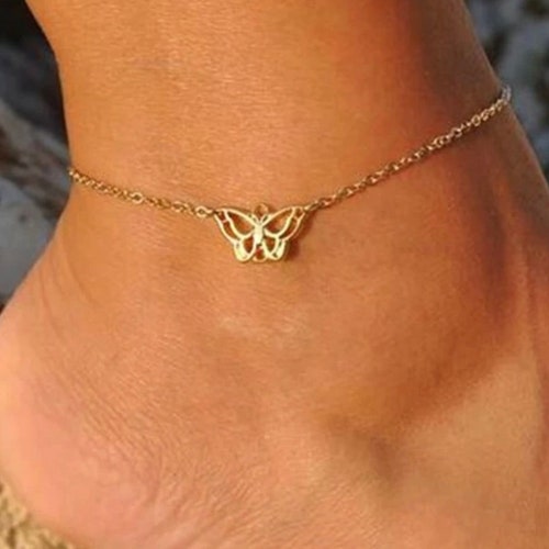 Gold Butterfly Charm Anklet Butterfly Ankle Bracelet Fun Etsy