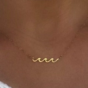 Ocean Wave Necklace, Gold Ocean Wave Necklace, Waterproof Ocean Wave Necklace, Waterproof Wave Necklace, Beach Lover Gift Idea, Gift for Her