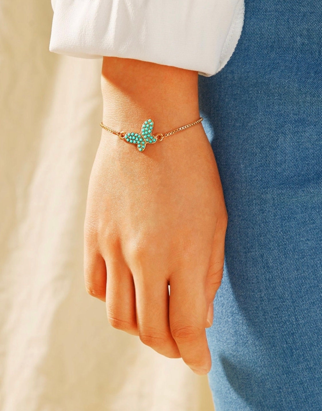 Light Blue Butterfly Bracelet Adjustable Butterfly Bracelet Etsy