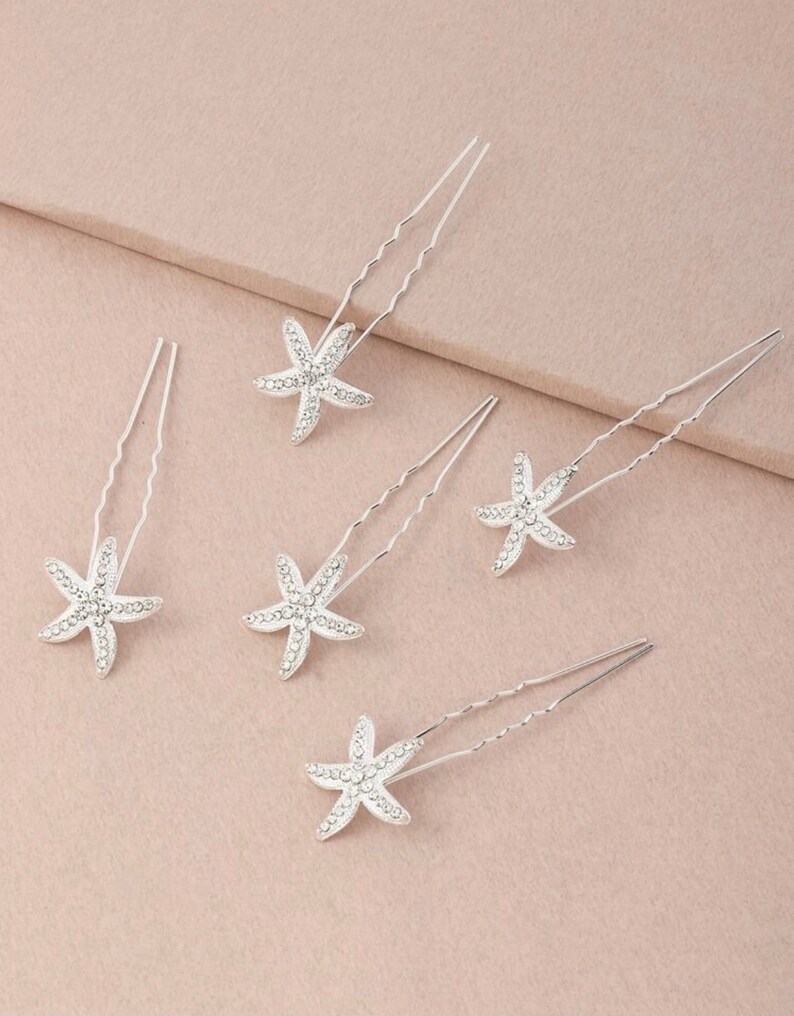 Set of 5 Rhinestone Starfish Hair Pins in Silver Beach Etsy